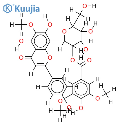 (1S)-1,5-anhydro-1-[5,7-dihydroxy-2-(4-hydroxyphenyl)-6-methoxy-4-oxo-4H-1-benzopyran-8-yl]-2-O-[(4-hydroxy-3.5-dimethoxyphenyl)carbonyl]-D-glucitol structure