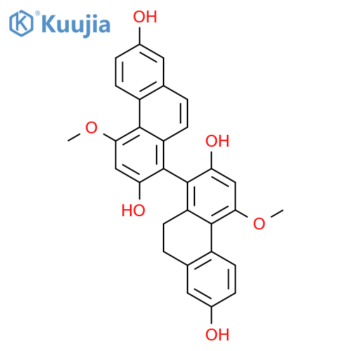 1-(2,7-dihydroxy-4-methoxy-9,10-dihydrophenanthren-1-yl)-4-methoxyphenanthrene-2,7-diol structure