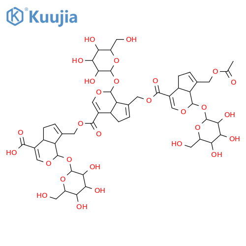 Cyclopenta[c]pyran-4-carboxylicacid, 7-[[[[(1S,4aS,7aS)-7-[(acetyloxy)methyl]-1-(b-D-glucopyranosyloxy)-1,4a,5,7a-tetrahydrocyclopenta[c]pyran-4-yl]carbonyl]oxy]methyl]-1-(b-D-glucopyranosyloxy)-1,4a,5,7a-tetrahydro-,[(1S,4aS,7aS)-4-carboxy-1-(b-D-glucopyranosyloxy)-1,4a,5,7a-tetrahydrocyclopenta[c]pyran-7-yl]methylester, (1S,4aS,7aS)- (9CI) structure