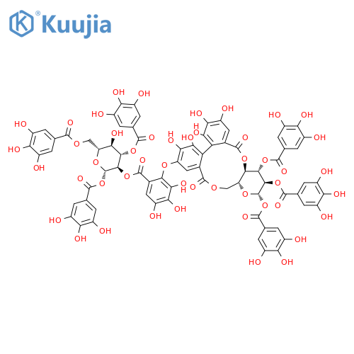 b-D-Glucopyranose, cyclic 4&reg;2':6&reg;2-[(1S)-4-(6-carboxy-2,3,4-trihydroxyphenoxy)-4',5,5',6,6'-pentahydroxy[1,1'-biphenyl]-2,2'-dicarboxylate]1,2,3-tris(3,4,5-trihydroxybenzoate), 2-ester with b-D-glucopyranose 1,3,6-tris(3,4,5-trihydroxybenzoate)(9CI) structure
