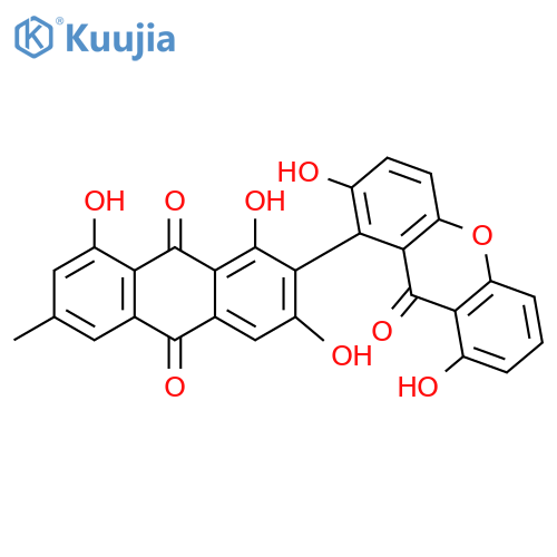 9,10-Anthracenedione,2-(2,8-dihydroxy-9-oxo-9H-xanthen-1-yl)-1,3,8-trihydroxy-6-methyl- structure