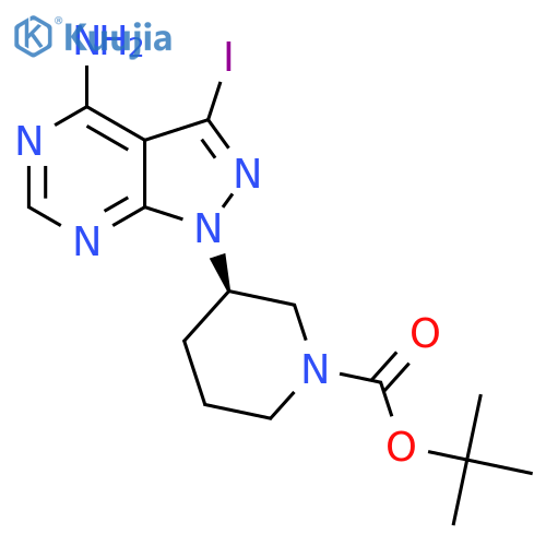 tert-butyl (3R)-3-{4-amino-3-iodo-1H-pyrazolo[3,4-d]pyrimidin-1-yl}piperidine-1-carboxylate structure