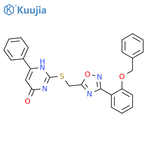 2-[({3-[2-(benzyloxy)phenyl]-1,2,4-oxadiazol-5-yl}methyl)sulfanyl]-6-phenylpyrimidin-4-ol structure