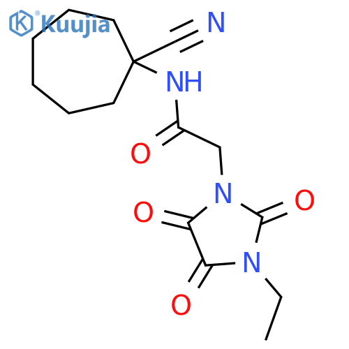 N-(1-cyanocycloheptyl)-2-(3-ethyl-2,4,5-trioxoimidazolidin-1-yl)acetamide structure