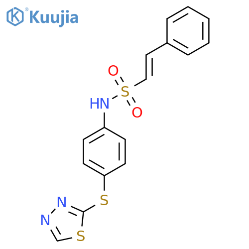 2-phenyl-N-[4-(1,3,4-thiadiazol-2-ylsulfanyl)phenyl]ethene-1-sulfonamide structure