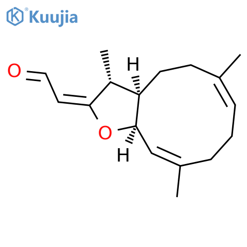Acetaldehyde,[(3R,3aR,6E,10E,11aS)-3a,4,5,8,9,11a-hexahydro-3,6,10-trimethylcyclodeca[b]furan-2(3H)-ylidene]-,(2E)-rel- (9CI) structure