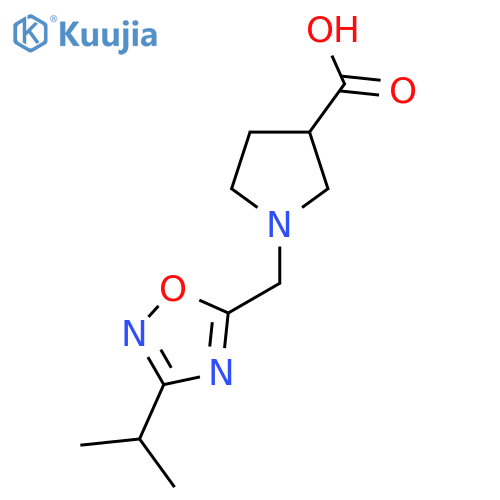 1-{[3-(Propan-2-yl)-1,2,4-oxadiazol-5-yl]methyl}pyrrolidine-3-carboxylic acid structure