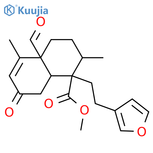 1-Naphthalenecarboxylicacid,4a-formyl-1-[2-(3-furanyl)ethyl]-1,2,3,4,4a,7,8,8a-octahydro-2,5-dimethyl-7-oxo-,methyl ester, (1R,2R,4aS,8aS)- structure