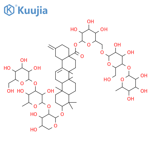 30-Noroleana-12,20(29)-dien-28-oicacid, 3-[(O-b-D-glucopyranosyl-(1&reg;3)-O-6-deoxy-a-L-mannopyranosyl-(1&reg;2)-a-L-arabinopyranosyl)oxy]-, O-6-deoxy-a-L-mannopyranosyl-(1&reg;4)-O-b-D-glucopyranosyl-(1&reg;6)-b-D-glucopyranosyl ester, (3b)- (9CI) structure