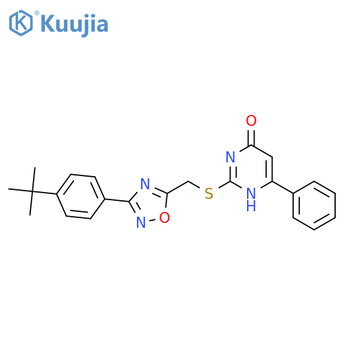 2-({[3-(4-tert-butylphenyl)-1,2,4-oxadiazol-5-yl]methyl}sulfanyl)-6-phenylpyrimidin-4-ol structure