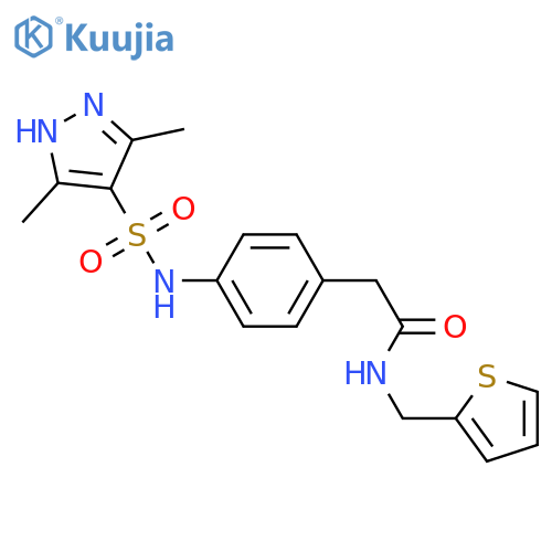2-4-(3,5-dimethyl-1H-pyrazole-4-sulfonamido)phenyl-N-(thiophen-2-yl)methylacetamide structure