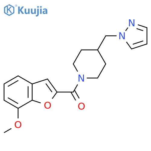 1-(7-methoxy-1-benzofuran-2-carbonyl)-4-(1H-pyrazol-1-yl)methylpiperidine structure