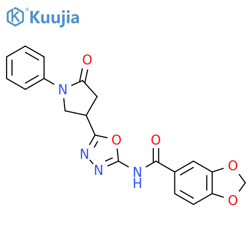 N-5-(5-oxo-1-phenylpyrrolidin-3-yl)-1,3,4-oxadiazol-2-yl-2H-1,3-benzodioxole-5-carboxamide structure