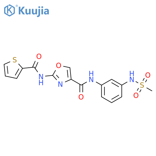 N-(3-methanesulfonamidophenyl)-2-(thiophene-2-amido)-1,3-oxazole-4-carboxamide structure