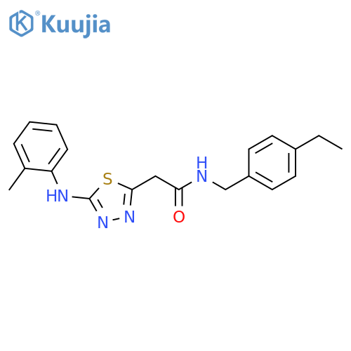 N-(4-ethylphenyl)methyl-2-{5-(2-methylphenyl)amino-1,3,4-thiadiazol-2-yl}acetamide structure