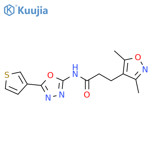3-(3,5-dimethyl-1,2-oxazol-4-yl)-N-5-(thiophen-3-yl)-1,3,4-oxadiazol-2-ylpropanamide structure