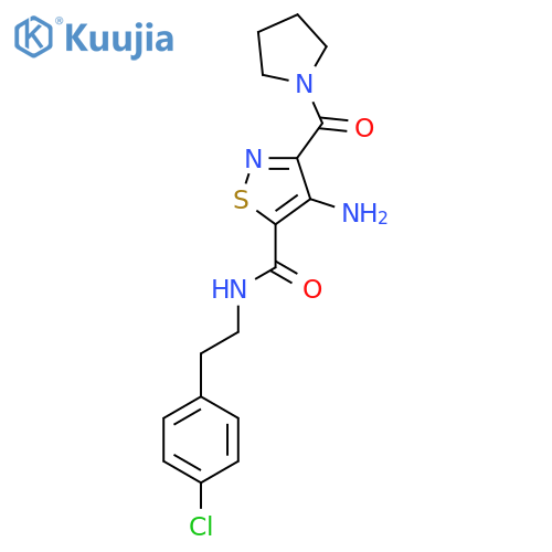 4-amino-N-2-(4-chlorophenyl)ethyl-3-(pyrrolidine-1-carbonyl)-1,2-thiazole-5-carboxamide structure