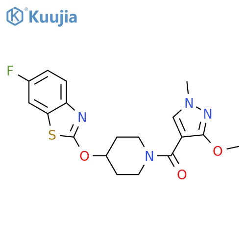 6-fluoro-2-{[1-(3-methoxy-1-methyl-1H-pyrazole-4-carbonyl)piperidin-4-yl]oxy}-1,3-benzothiazole structure
