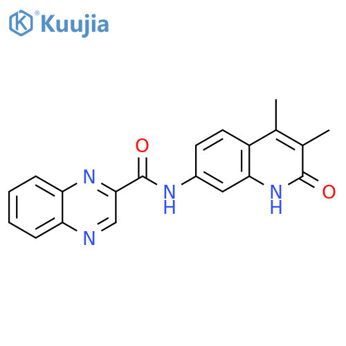 N-(3,4-dimethyl-2-oxo-1,2-dihydroquinolin-7-yl)quinoxaline-2-carboxamide structure
