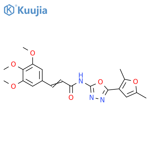 (2E)-N-5-(2,5-dimethylfuran-3-yl)-1,3,4-oxadiazol-2-yl-3-(3,4,5-trimethoxyphenyl)prop-2-enamide structure