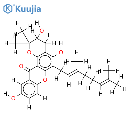3,4-dihydro-3(S),5,10-trihydroxy-2,2-dimethyl-6-[3,7-dmethylocta-2(E),6-dien-1-yl]-2H,12H-pyrano[2,3-a]xanthen-12-one structure