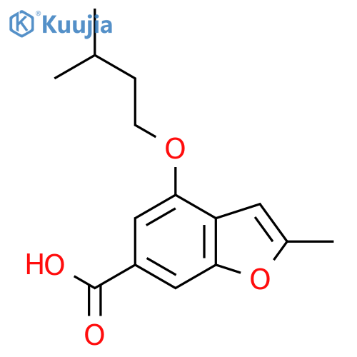 2-Methyl-4-(3-methyl-butoxy)-benzofuran-6-carboxylic acid structure