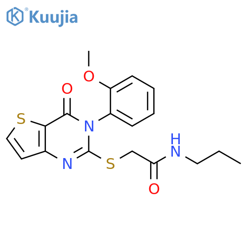 2-{[3-(2-methoxyphenyl)-4-oxo-3H,4H-thieno[3,2-d]pyrimidin-2-yl]sulfanyl}-N-propylacetamide structure
