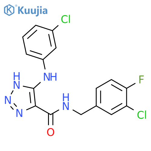 N-[(3-chloro-4-fluorophenyl)methyl]-5-[(3-chlorophenyl)amino]-1H-1,2,3-triazole-4-carboxamide structure