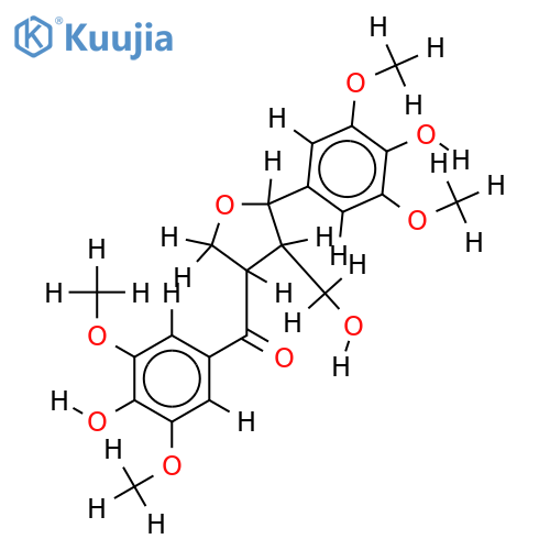 (-)-(7'S,8S,8'R)-4,4'-dihydroxy-3,3',5,5'-tetramethoxy-7',9-epoxylignan-9'-ol-7-one structure