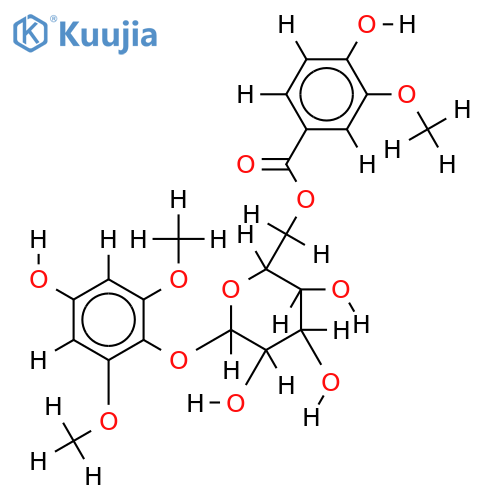 4-hydroxy-2,6-dimethoxyphenyl 6'-O-vanilloyl-beta-D-glucopyranoside structure