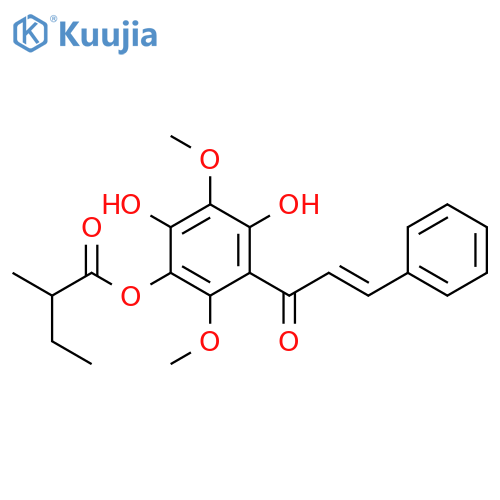 Butanoic acid, 2-methyl-, 2,4-dihydroxy-3,6-dimethoxy-5-[(2E)-1-oxo-3-phenyl-2-propen-1-yl]phenyl ester, (-)- structure