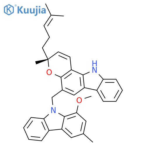 Pyrano[3,2-a]carbazole,3,11-dihydro-5-[(1-methoxy-3-methyl-9H-carbazol-9-yl)methyl]-3-methyl-3-(4-methyl-3-pentenyl)-(9CI) structure