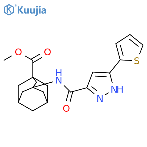 methyl 3-[3-(thiophen-2-yl)-1H-pyrazole-5-amido]adamantane-1-carboxylate structure