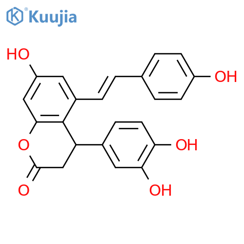 3,4-dihydro-7-hydroxy-4-(3,4-dihydroxyphenyl)-5-[(1E)-2-(4-hydroxyphenyl)ethenyl]-2H-1-benzopyran-2-one structure