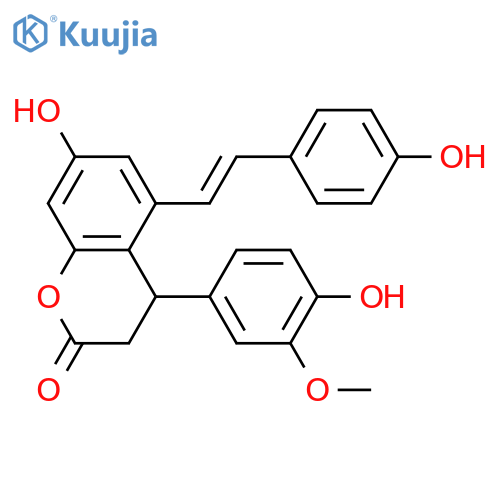 3,4-dihydro-7-hydroxy-4-(4-hydroxy-3-methoxyphenyl)-5-[(1E)-2-(4-hydroxyphenyl)ethenyl]-2H-1-benzopyran-2-one structure