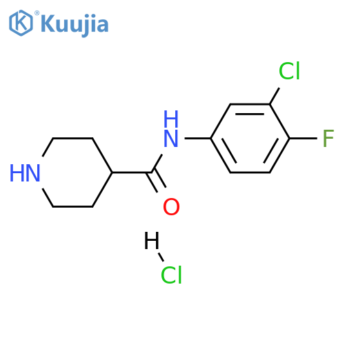 N-(3-chloro-4-fluoro-phenyl)piperidine-4-carboxamide;hydrochloride structure