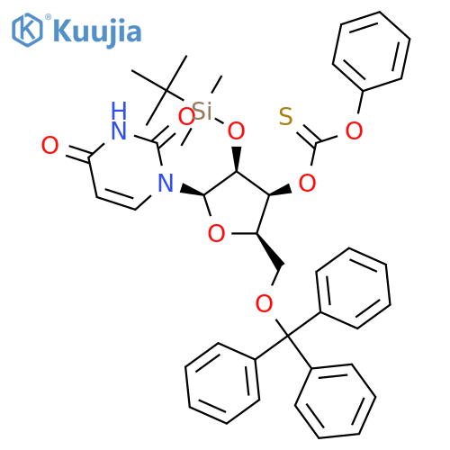 2’-O-(tert-Butyldimethylsilyl)-3’-O-(phenoxythioncarbonyl)-5’-O-trityluridine structure