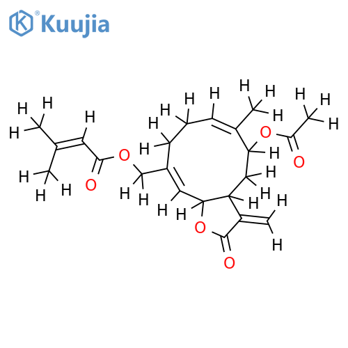 9alpha,15-dihydroxy-9-O-acetyl-15-O-senecioloxylgermacr-1(10),4(5),11(13)-triene-6alpha,12-olide structure