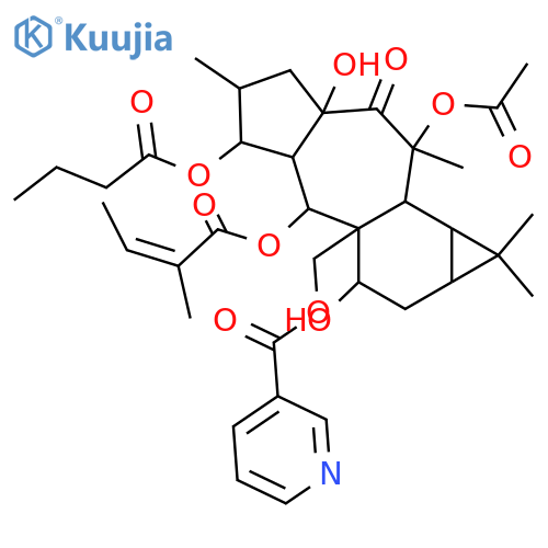 3,5,7,13,15,17-Hexahydroxy-14-premyrsinanone; (2β,3β,5α,7β,13β,15β)-form, 17-O-(3-Pyridinecarbonyl), 5-tigloyl, 3-butanoyl, 13-Ac structure
