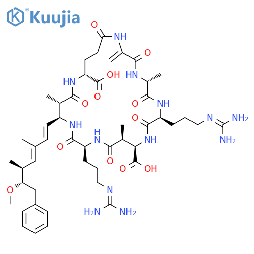Cyclo[2,3-didehydroalanyl-D-alanyl-L-arginyl-(3S)-3-methyl-D-b-aspartyl-L-arginyl-(2S,3S,4E,6E,8S,9S)-3-amino-9-methoxy-2,6,8-trimethyl-10-phenyl-4,6-decadienoyl-D-g-glutamyl] structure