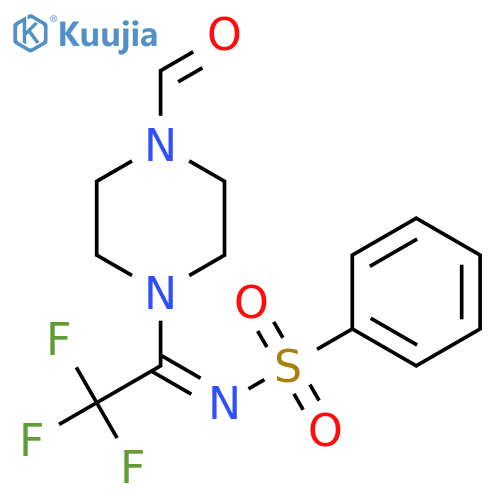 N-[2,2,2-Trifluoro-1-(4-formylpiperazin-1-yl)ethylidene]benzenesulfonamide structure