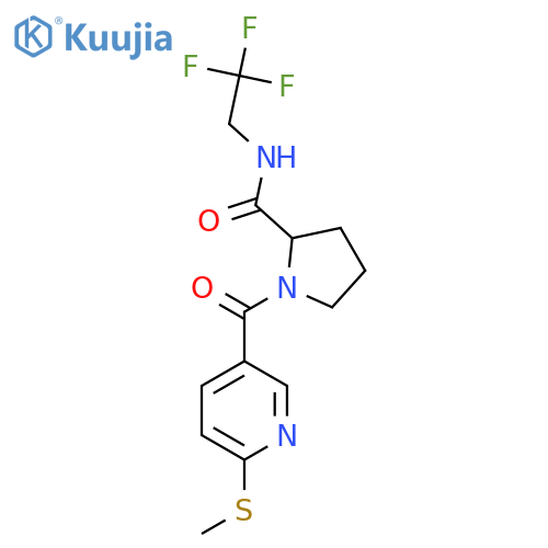 1-[6-(methylsulfanyl)pyridine-3-carbonyl]-N-(2,2,2-trifluoroethyl)pyrrolidine-2-carboxamide structure