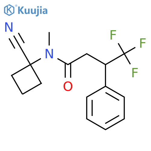N-(1-cyanocyclobutyl)-4,4,4-trifluoro-N-methyl-3-phenylbutanamide structure