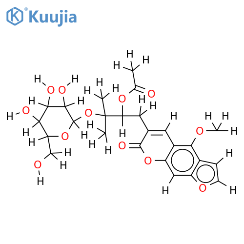 5-methoxy-3-[3-(beta-D-glucopyranosyloxy)-2-acetyloxy-3-methylbutyl]psoralen structure