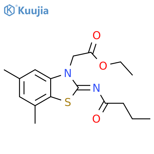 ethyl 2-(2Z)-2-(butanoylimino)-5,7-dimethyl-2,3-dihydro-1,3-benzothiazol-3-ylacetate structure