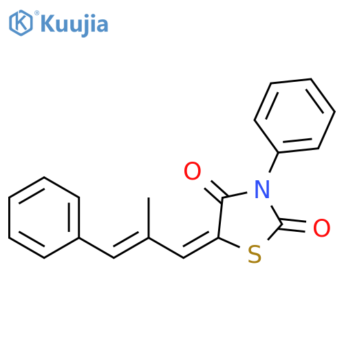 (5E)-5-(2E)-2-methyl-3-phenylprop-2-en-1-ylidene-3-phenyl-1,3-thiazolidine-2,4-dione structure