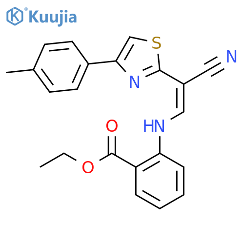 ethyl 2-{[(1Z)-2-cyano-2-[4-(4-methylphenyl)-1,3-thiazol-2-yl]eth-1-en-1-yl]amino}benzoate structure