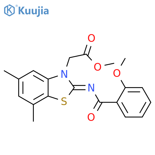 methyl 2-[(2Z)-2-[(2-methoxybenzoyl)imino]-5,7-dimethyl-2,3-dihydro-1,3-benzothiazol-3-yl]acetate structure