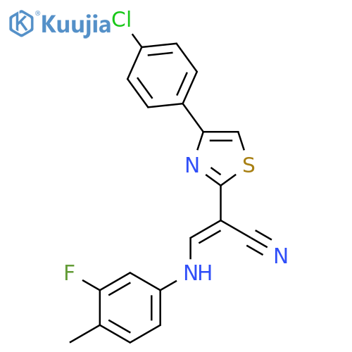 (2E)-2-4-(4-chlorophenyl)-1,3-thiazol-2-yl-3-(3-fluoro-4-methylphenyl)aminoprop-2-enenitrile structure