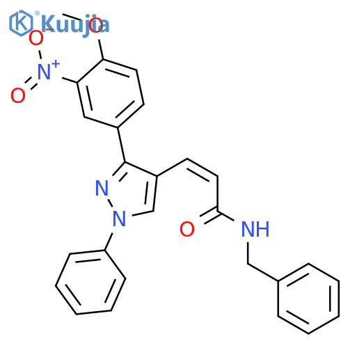 (2Z)-N-benzyl-3-[3-(4-methoxy-3-nitrophenyl)-1-phenyl-1H-pyrazol-4-yl]prop-2-enamide structure